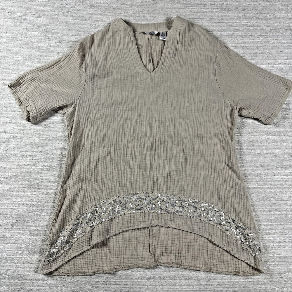Gauze Top L Boho Coastal Grandma Lagenlook Lace Sequin Cotton Tunic Kaktus Beach